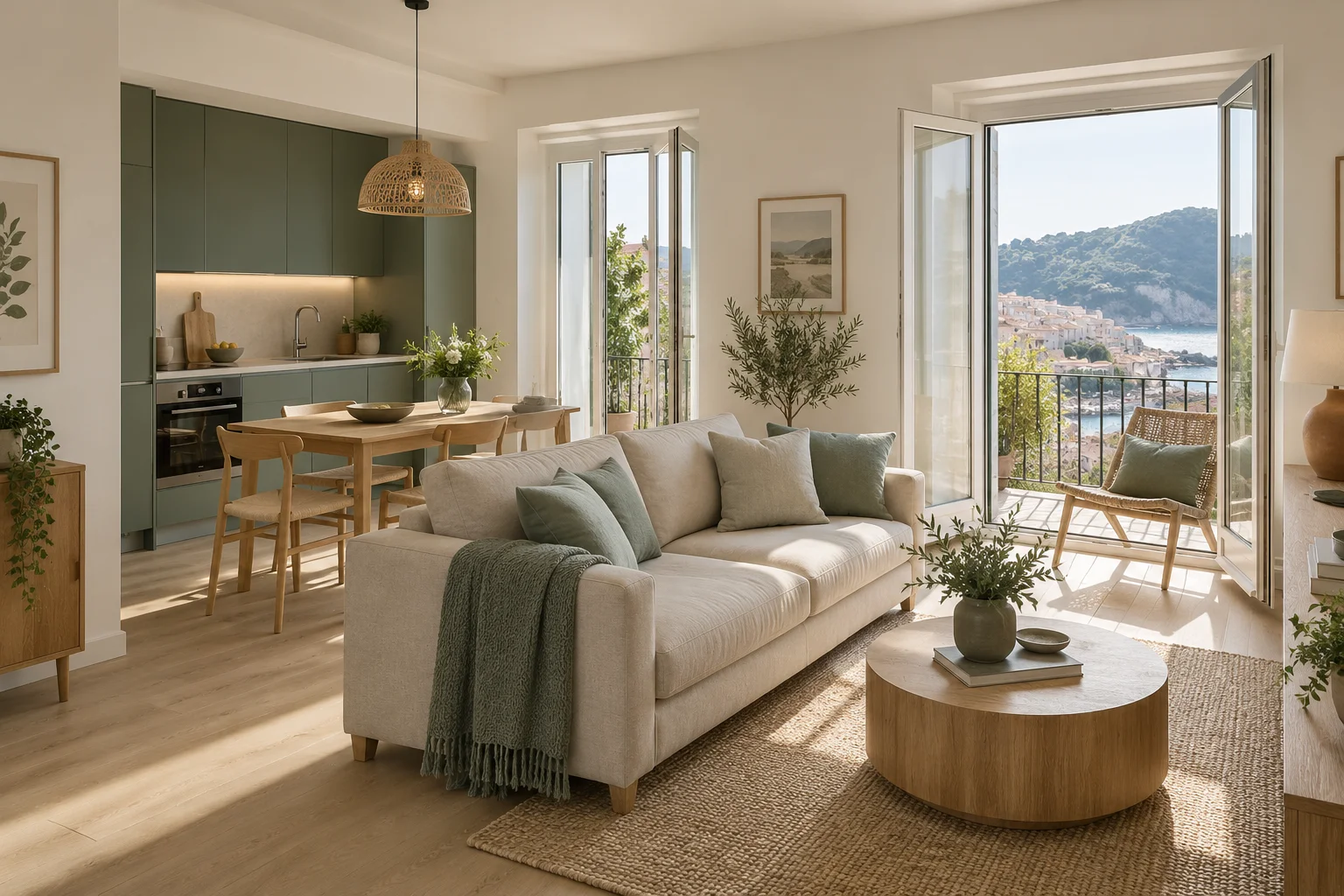 Escena ilustrativa de un apartamento vacacional luminoso